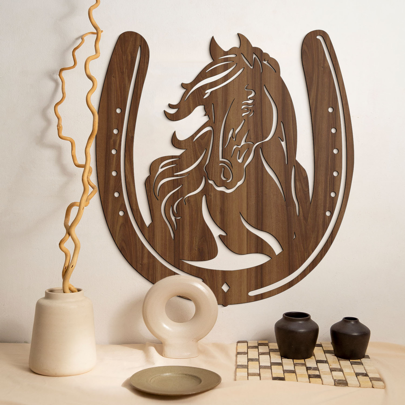 Decorațiune din lemn pentru perete - Cal în potcoavă