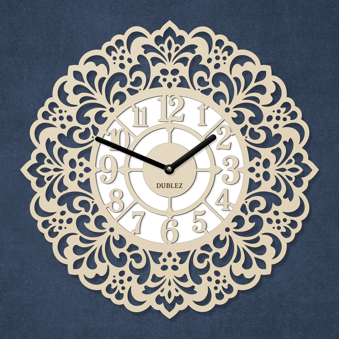 Wooden clock with mandala - Flower of Time | Beige