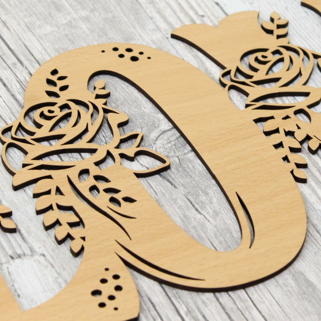 Wooden Wall Sticker - Love with Flowers | Beech