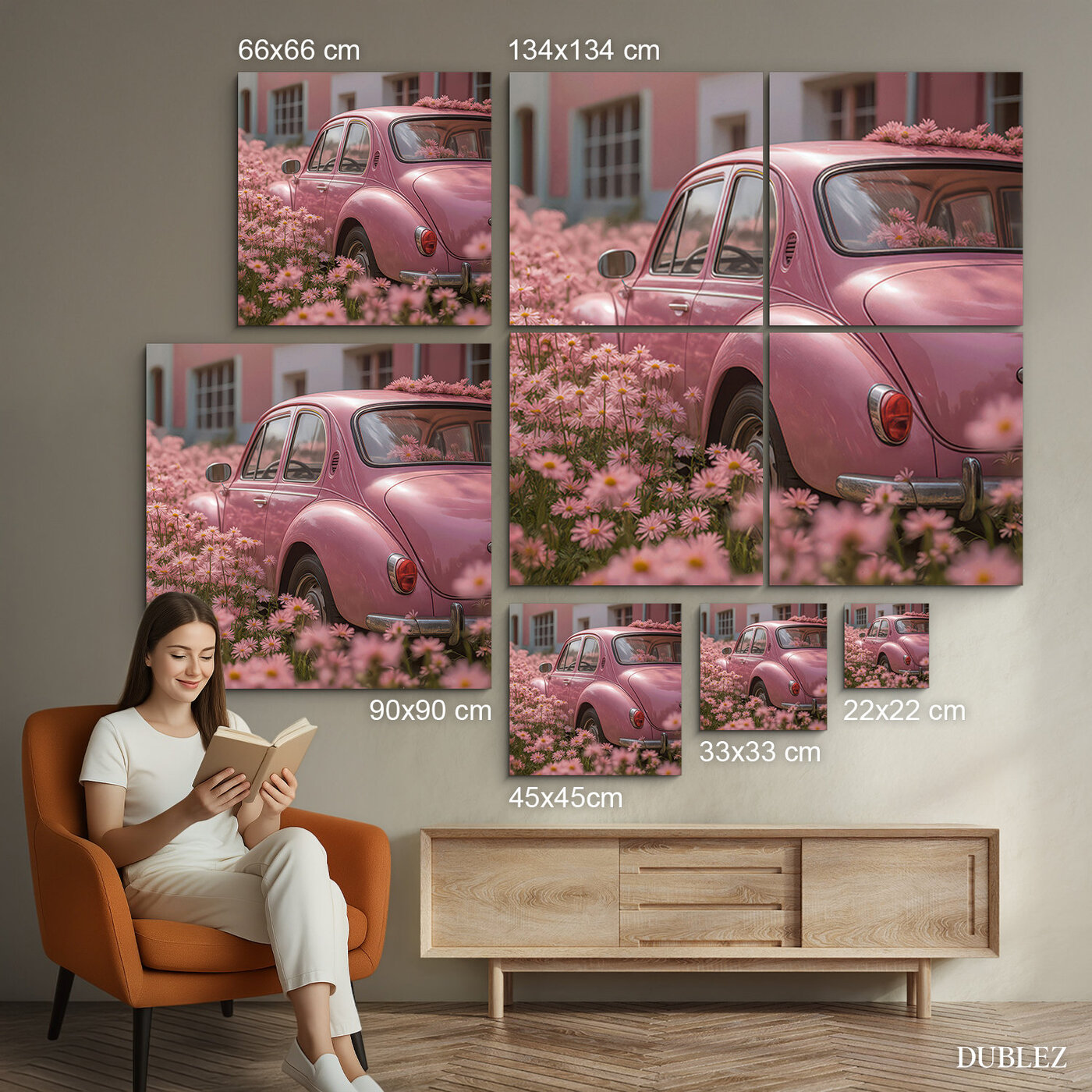 Tablou vintage pe lemn - VW Beetle | 134x134 cm