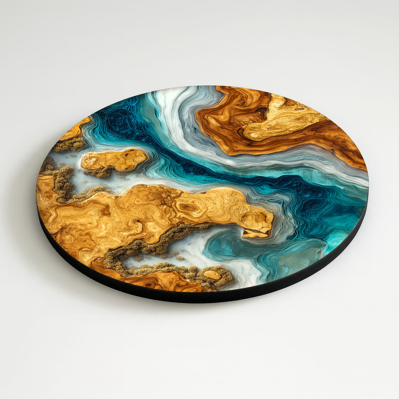 Round image with epoxy and wood effect