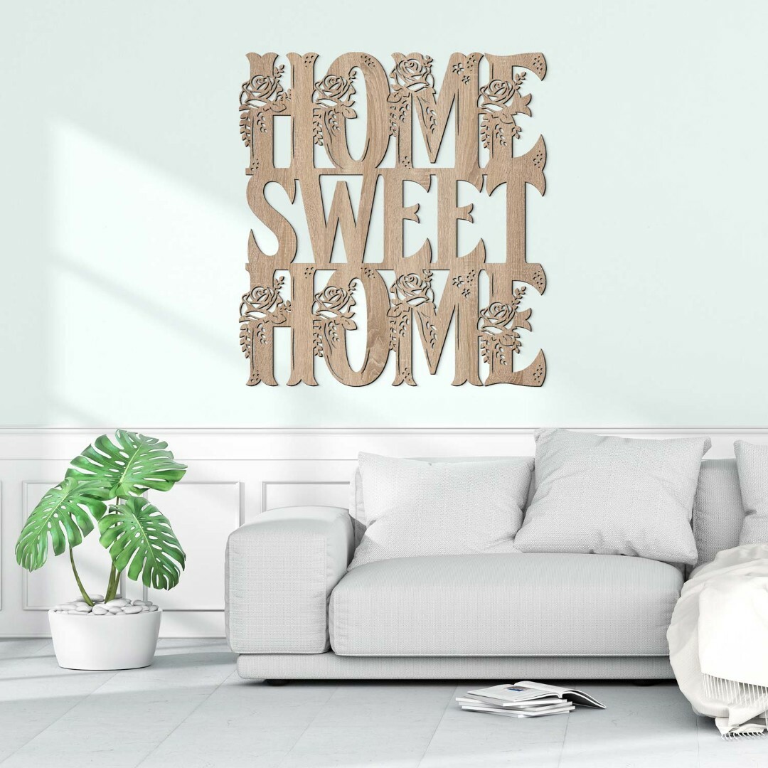 Wooden 3D Wall Sticker - Home Sweet Home | Oak Sonoma