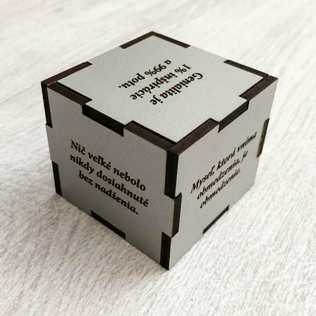 Drevená dekorácia do bytu - Motivačná kocka s citátmi | Strieborná