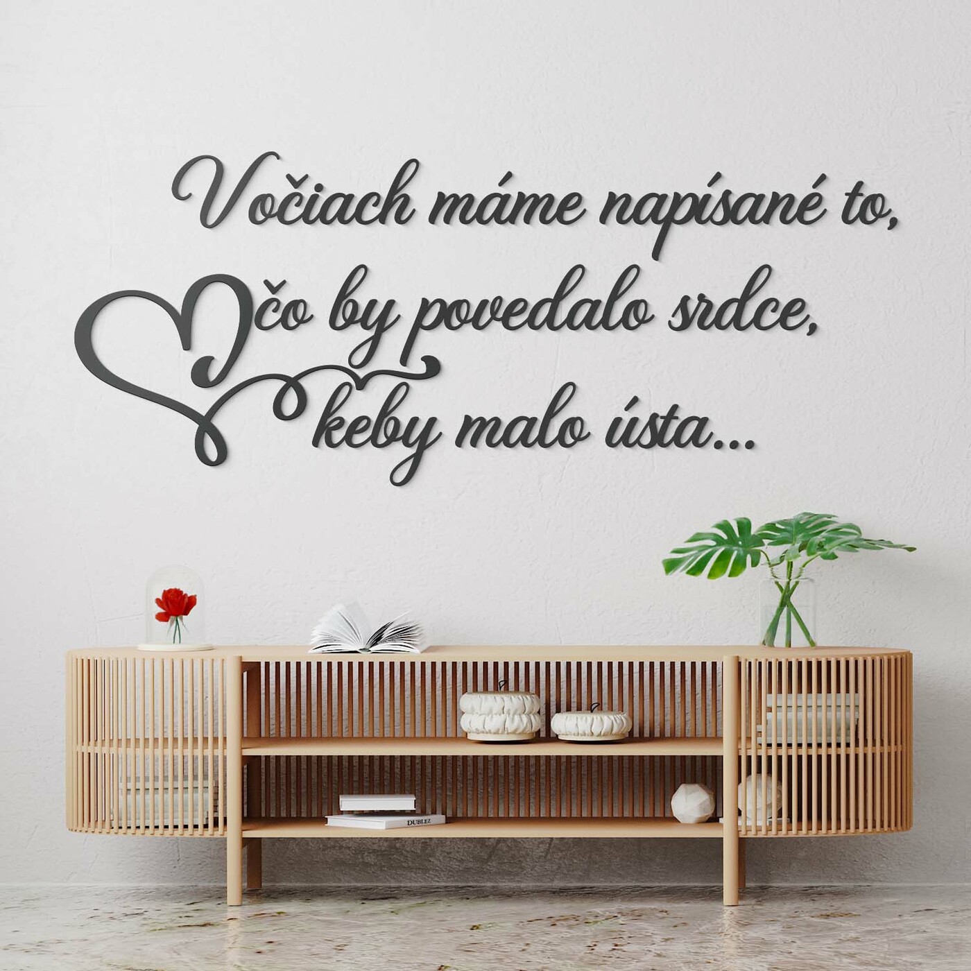 Drevený citát o láske na stenu - Srdce | Antracitovo-šedá