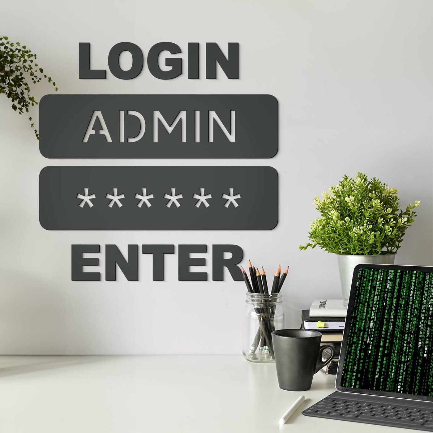 Nalepovací obraz do kancelárie - LOGIN ADMIN | Antracitovo-šedá