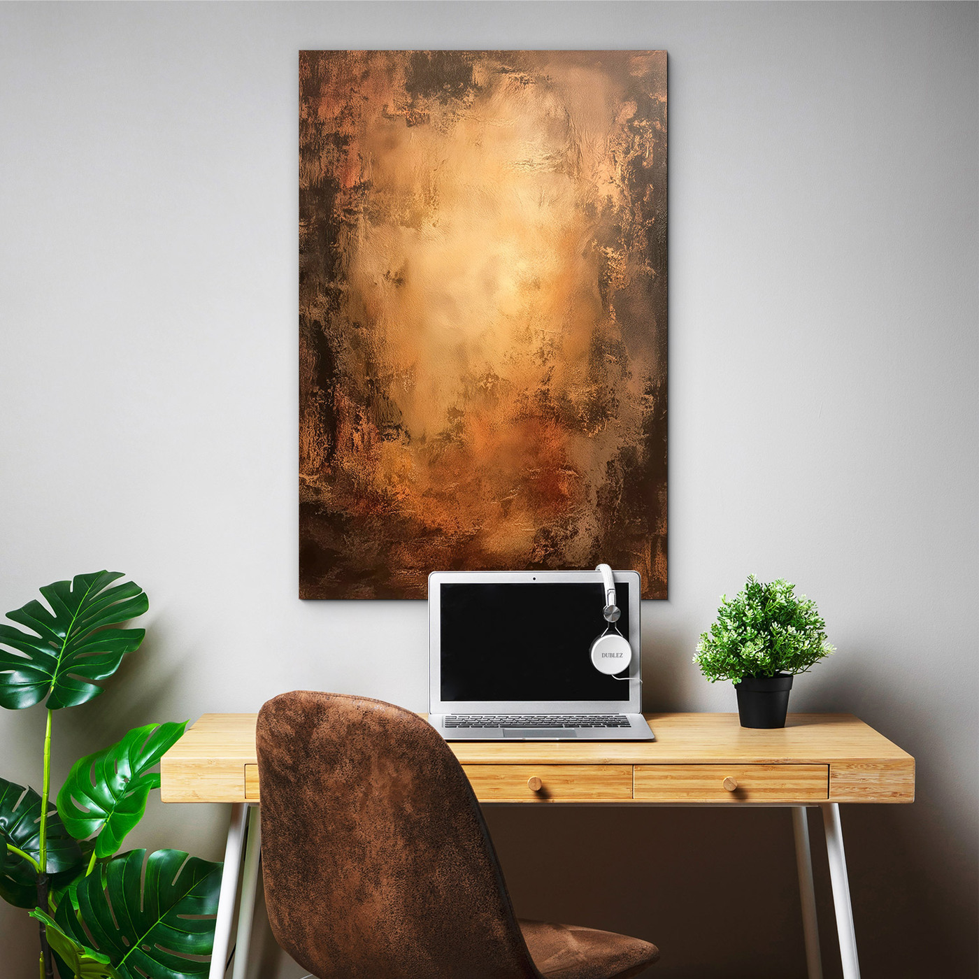 Zlatý abstraktný obraz na dreve - Oxidus
