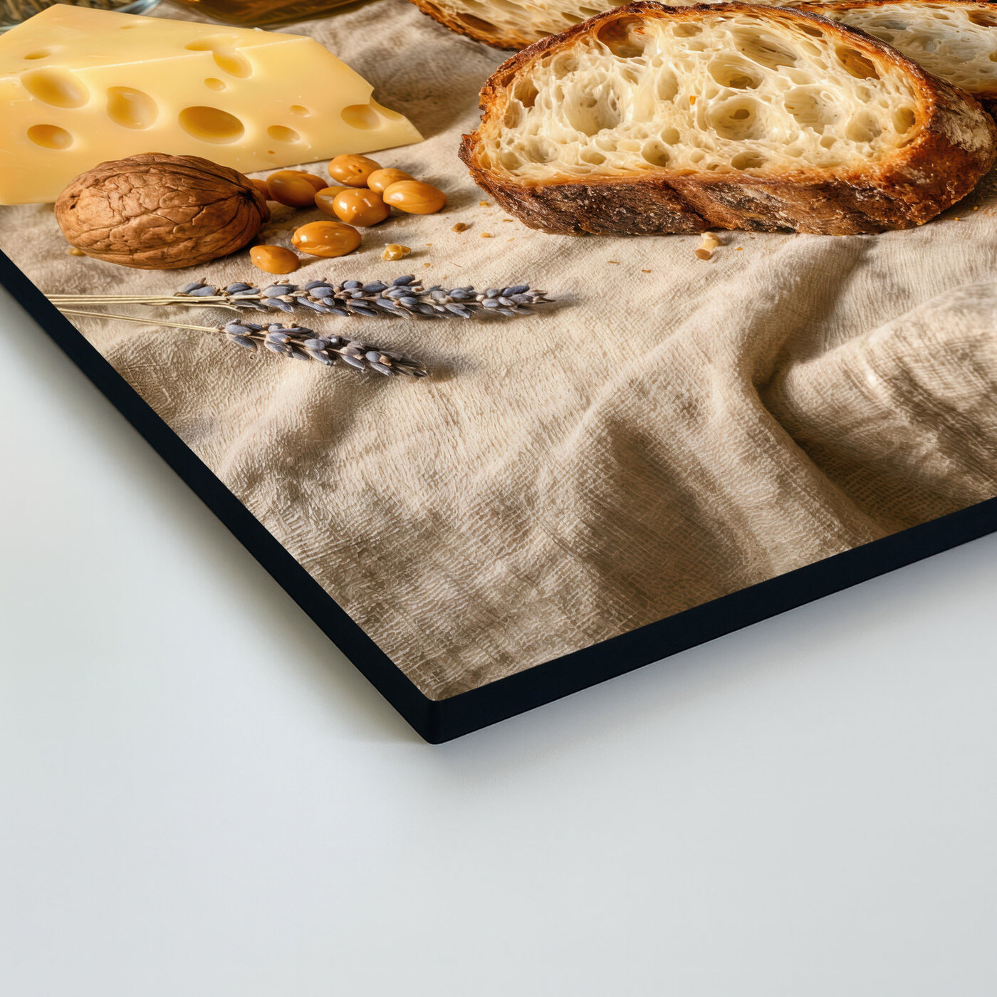 Vintage obraz do jedálne - Chlieb, syr a levanduľa