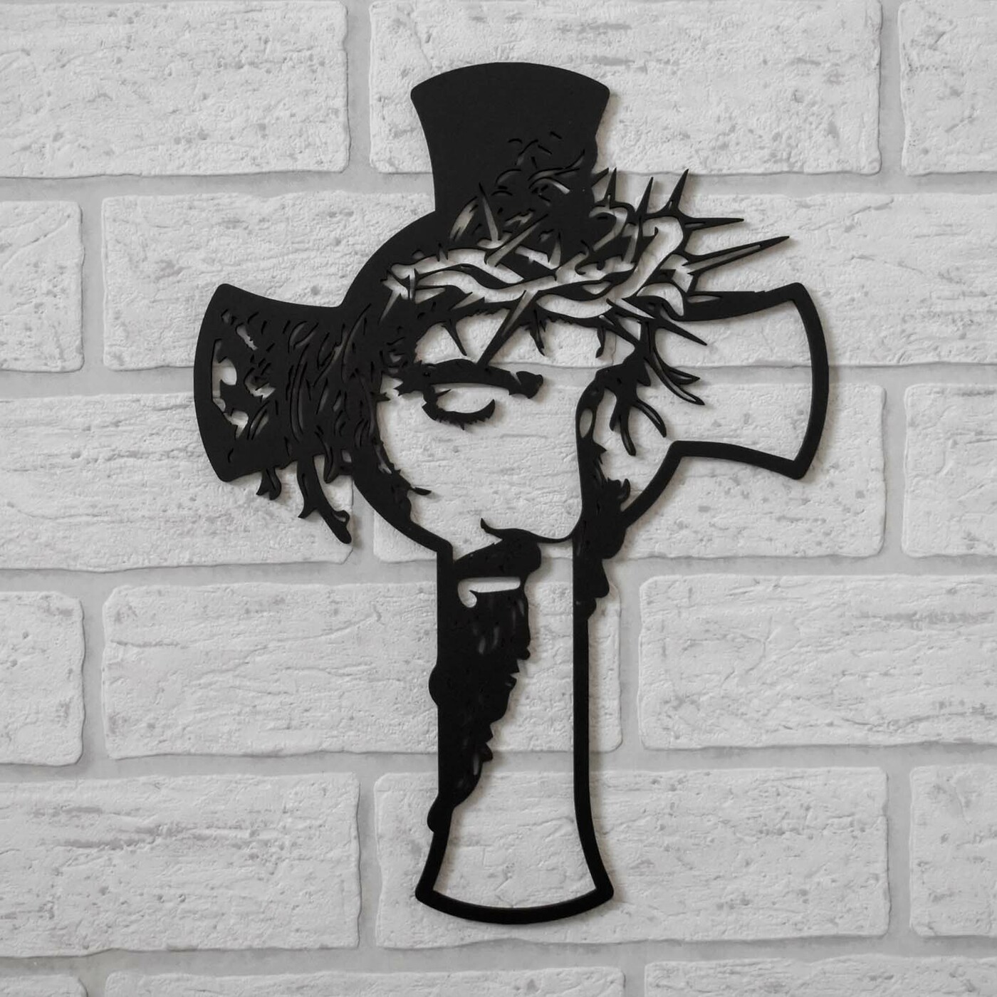Wooden Cross on the Wall with Jesus | Black