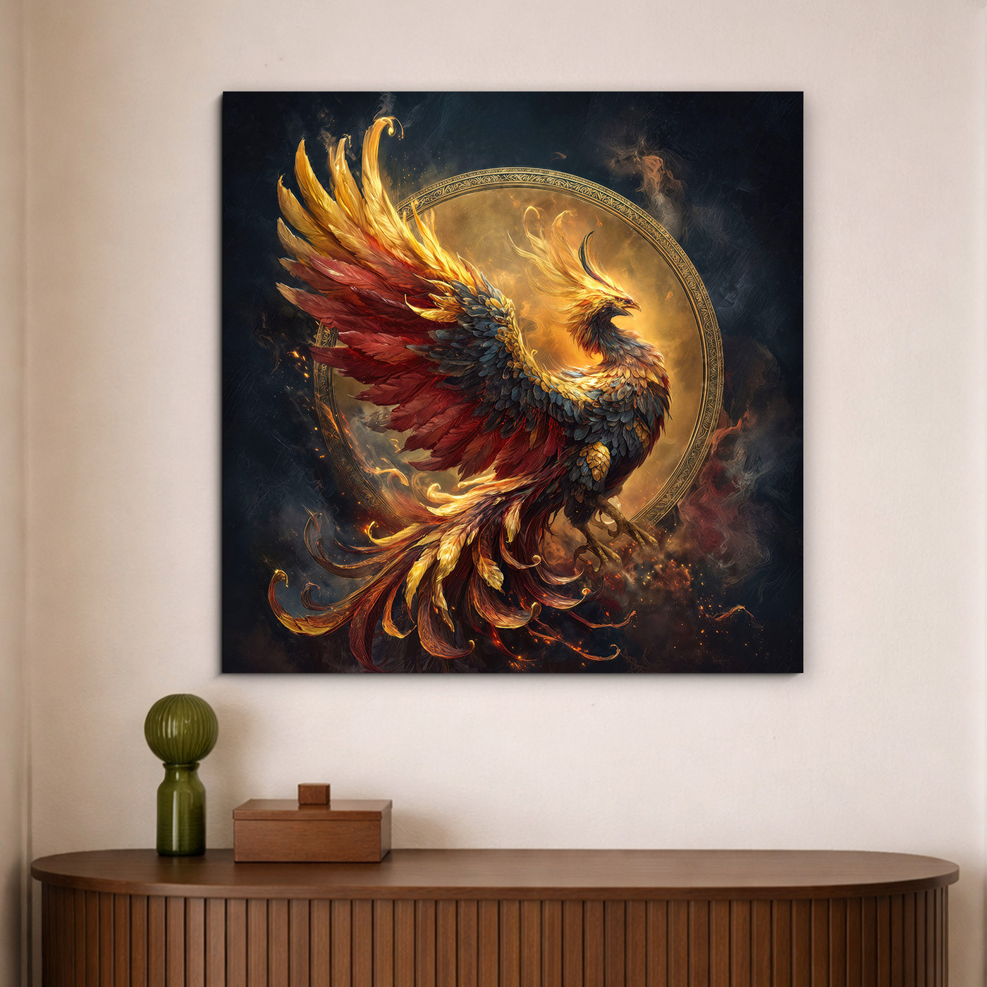 Wooden painting Phoenix - Birth of fire