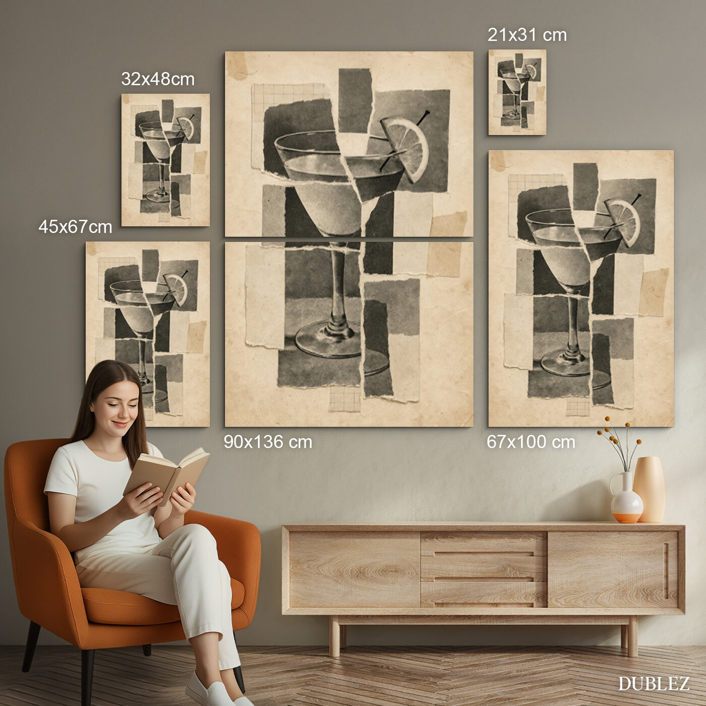 Vintage drevený obraz - Martini koláž | 90x136 cm