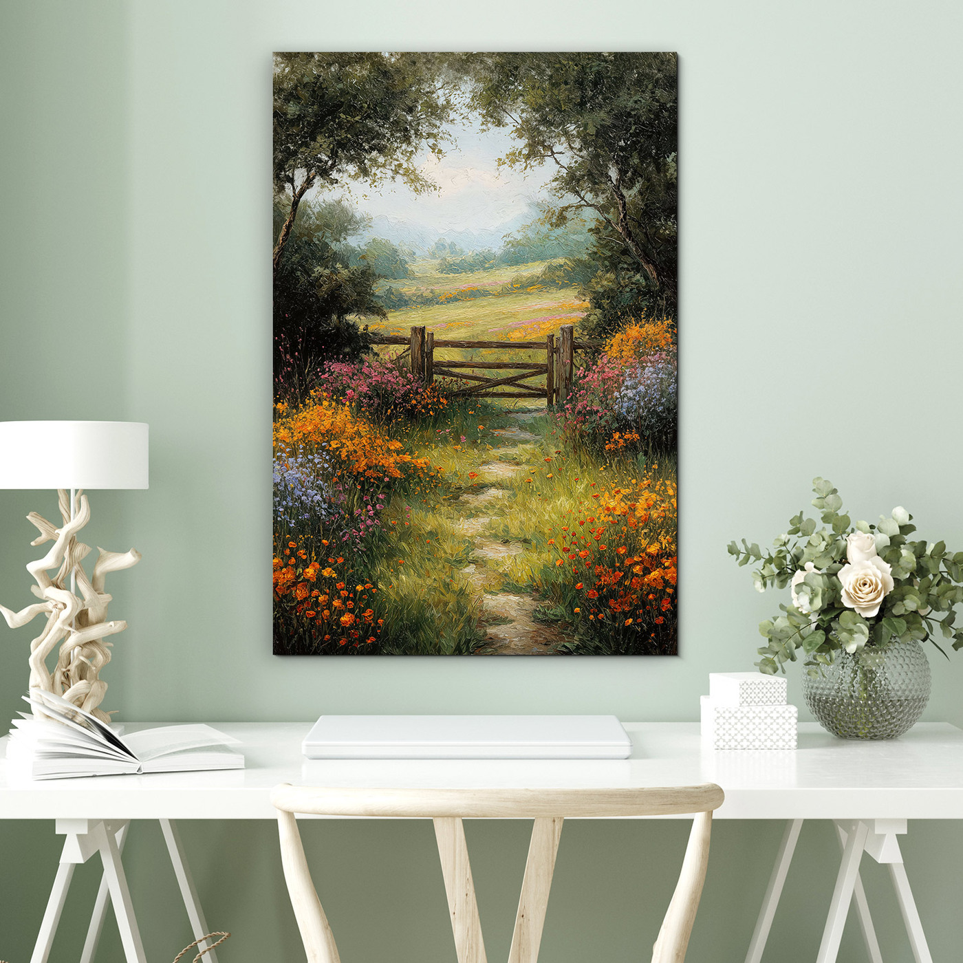 Drevený obraz v štýle olejomaľby - Lúčna cesta