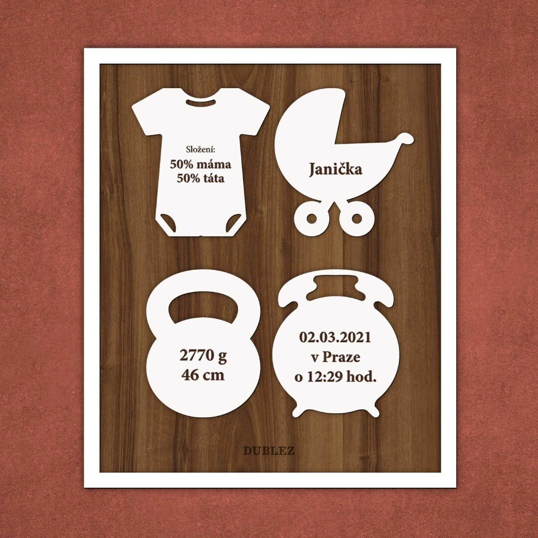 Tabulka se jménem a porodními údaji | Bílá / Ořech