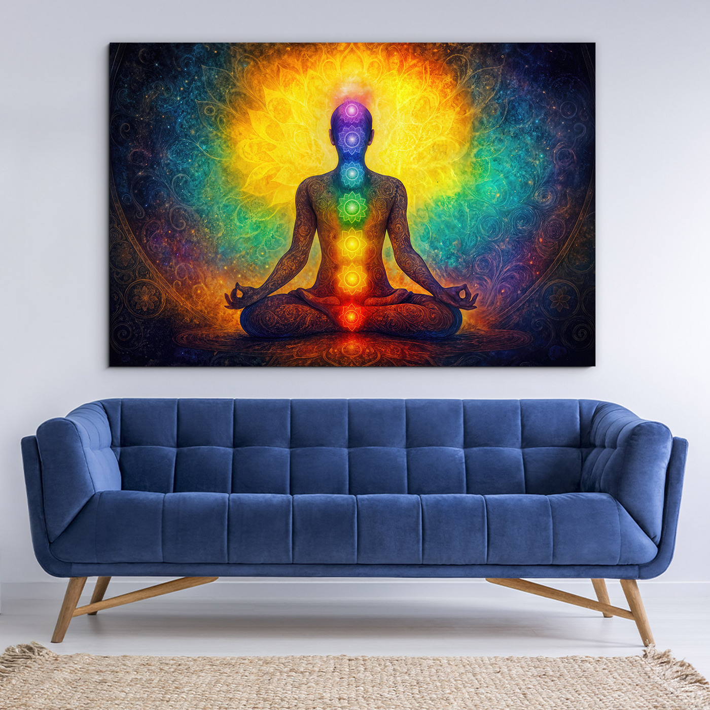 Dřevěný obraz meditace - Jóga a čakry