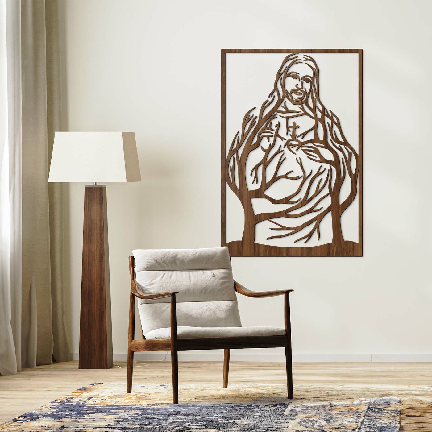 Wooden Wall Art - Sacred Heart of Jesus | Walnut