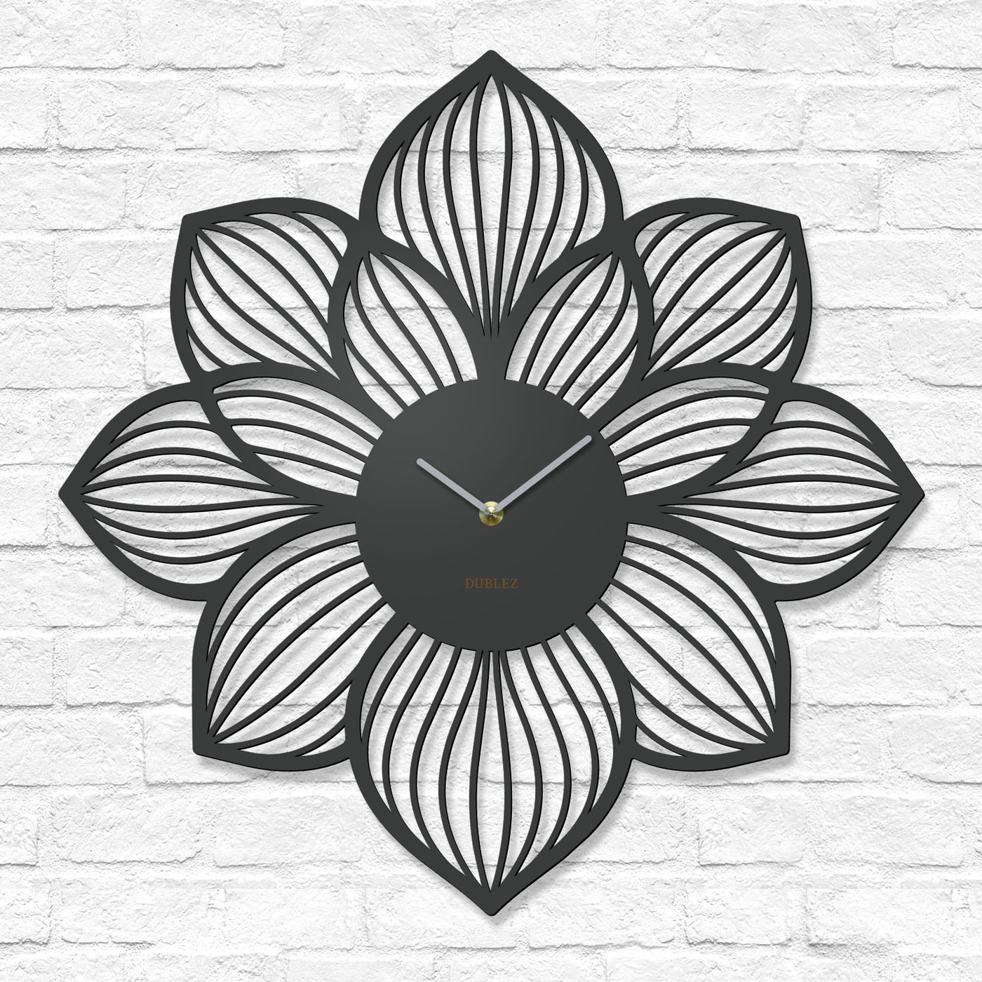 Tablou floral cu ceas - Petale | Gri antracit