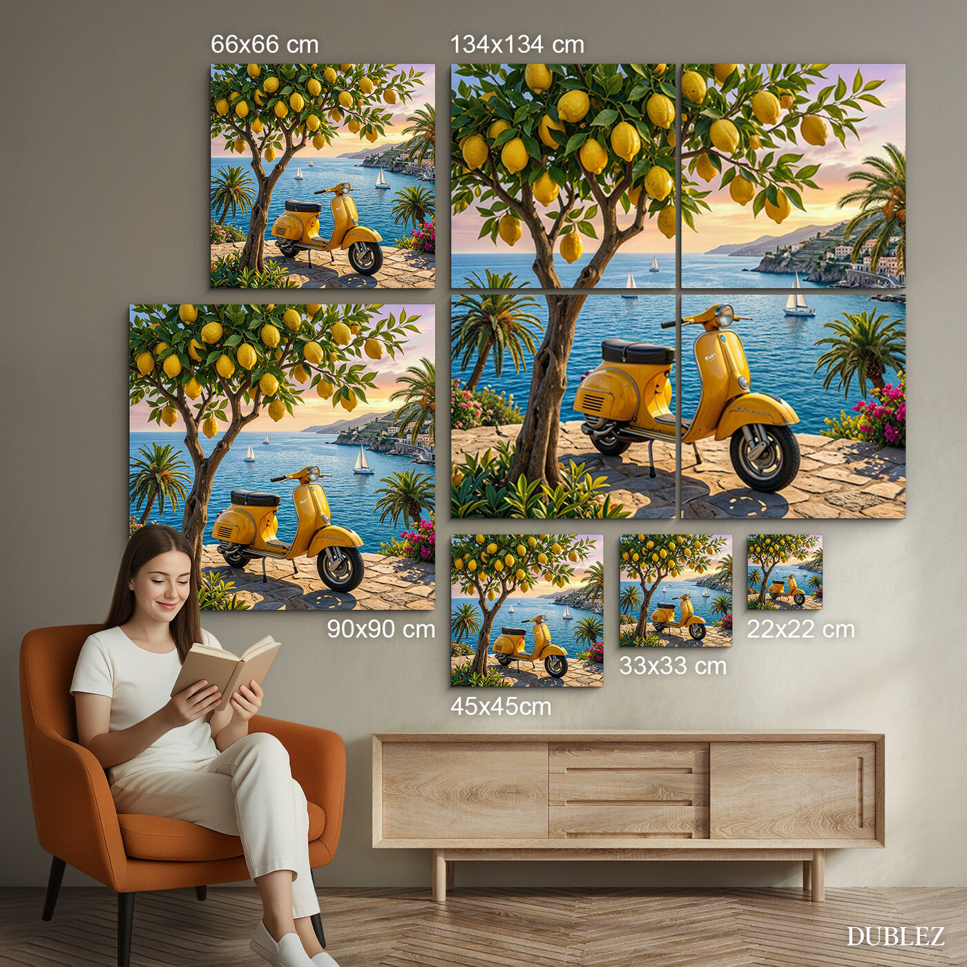 Tablou vintage pentru hol - Vespa galbenă | 134x134 cm
