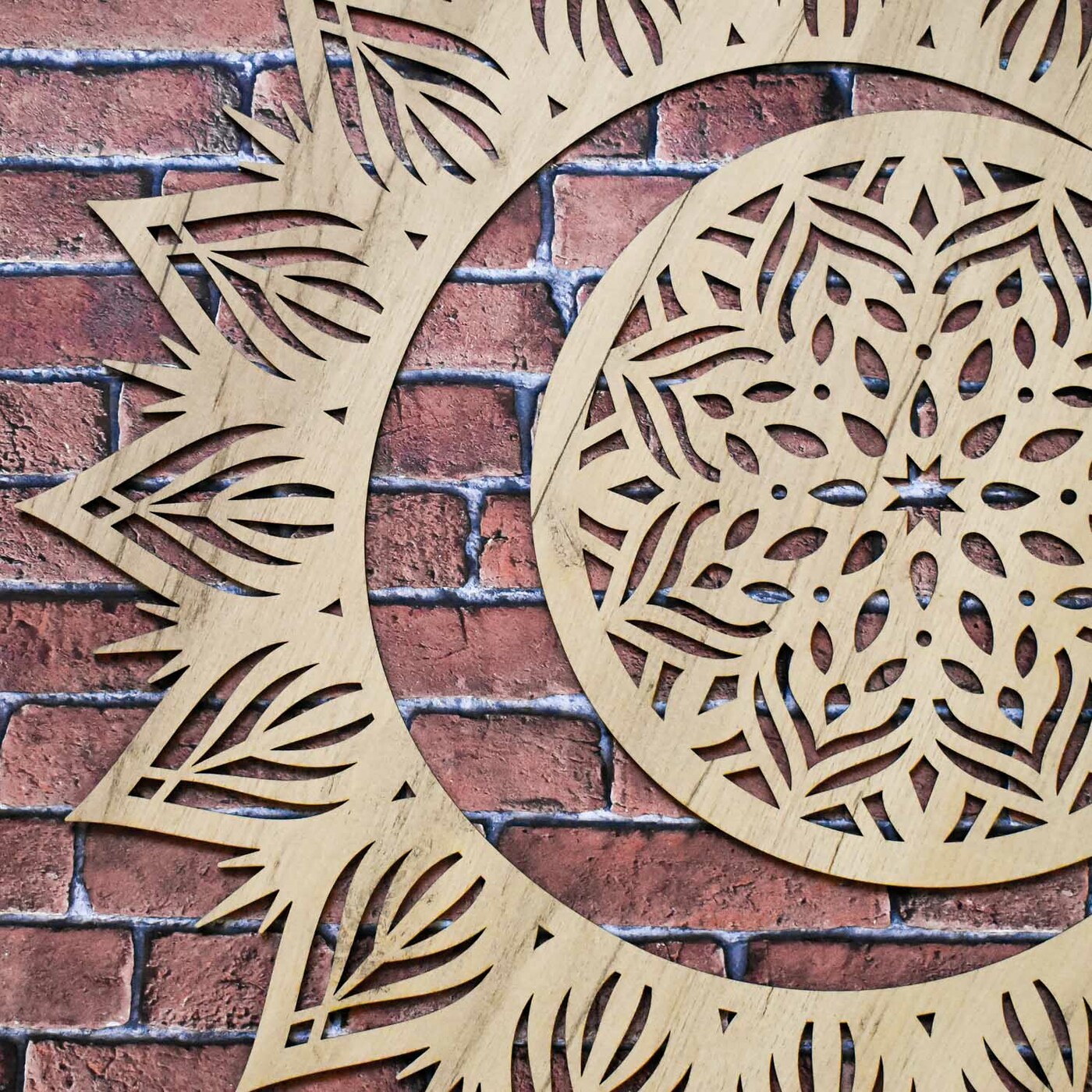 Wooden Mandala on the Wall - Sun and Moon | Gold Craft Oak