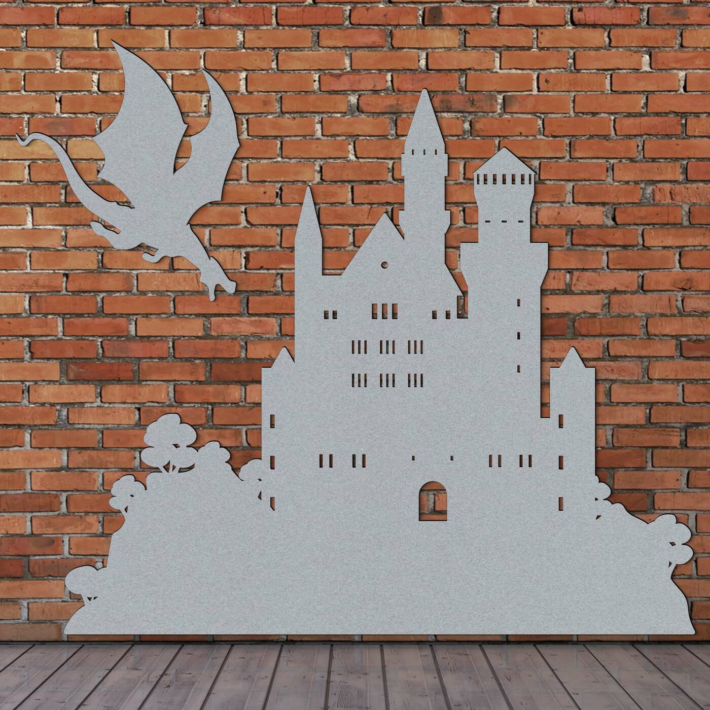 Wooden Halloween Decoration - Castle and Dragon | Silver