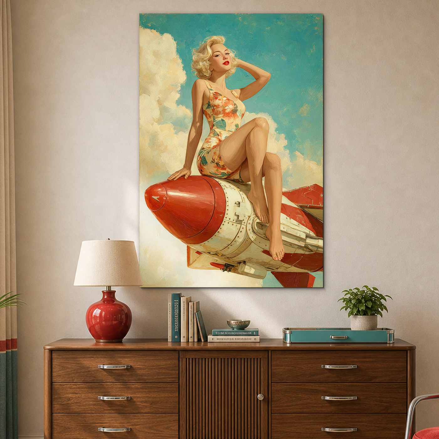Tablou retro pe perete – rachetă pin-up