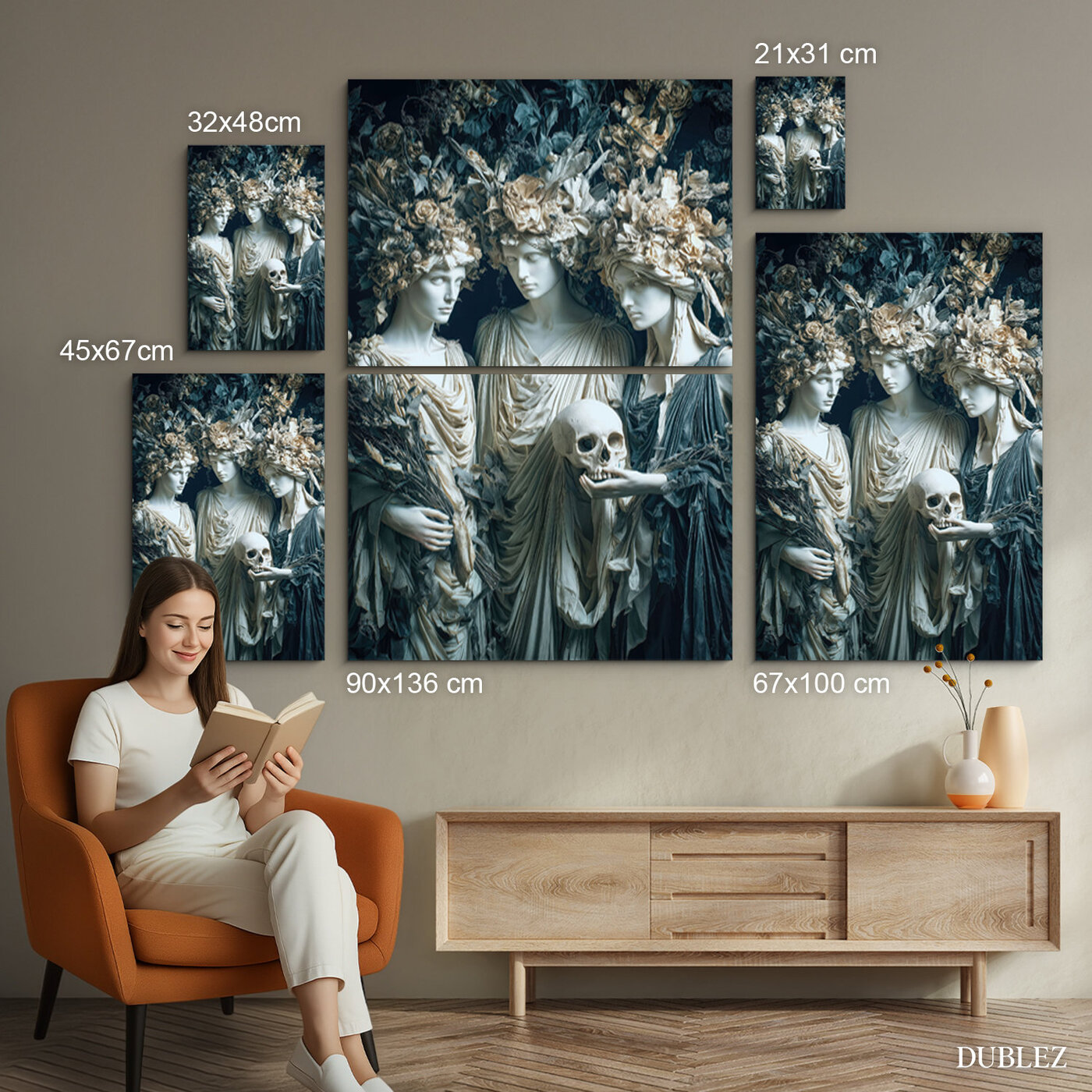 Drevený obraz antických sudičiek - Memento mori