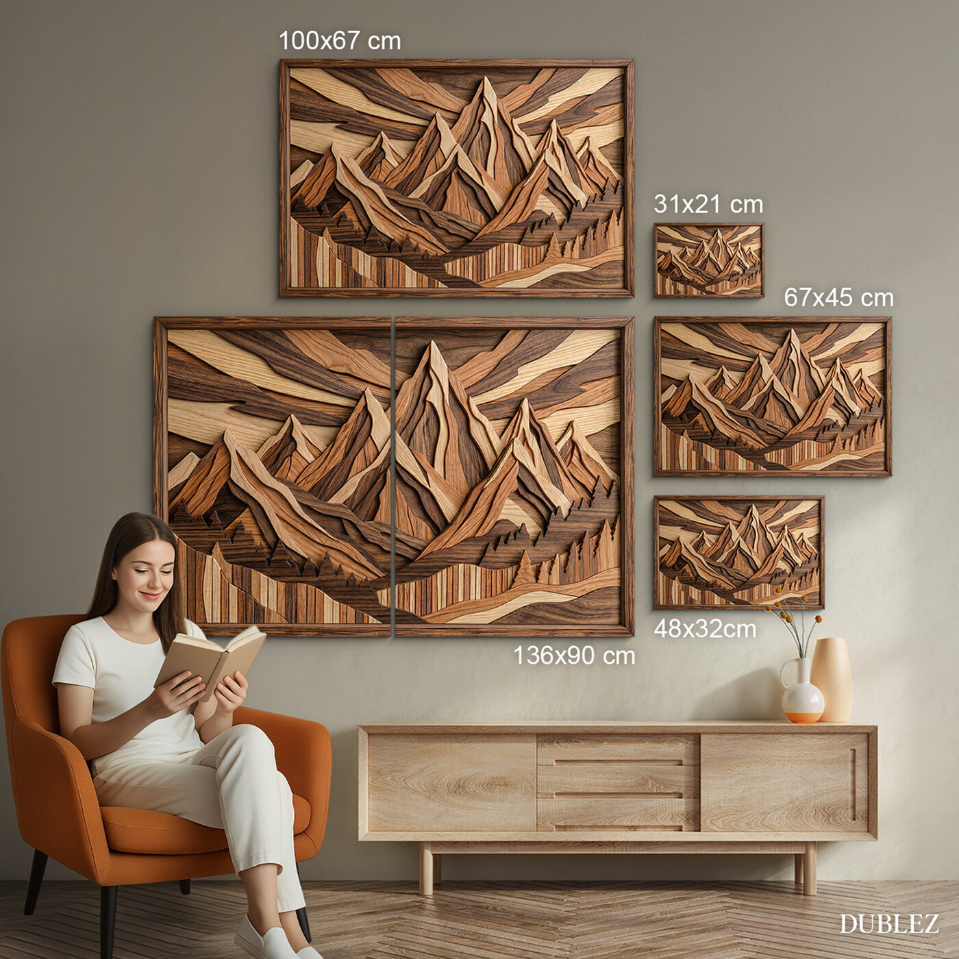 Rustikální obraz hory - Geometrická krajina (UV tisk)