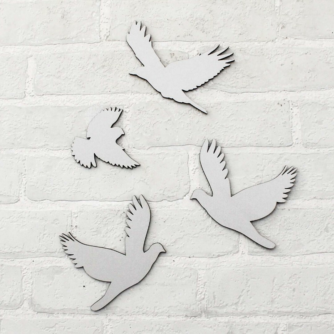 Madár dekorációk - 6 db falmatrica | Ezüst