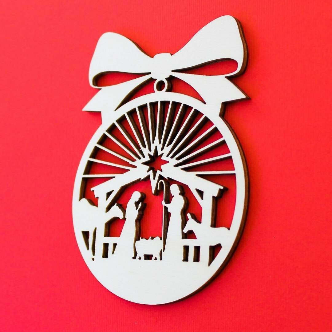 Vianočná guľa na stromček - Svätá rodina | Topoľová preglejka