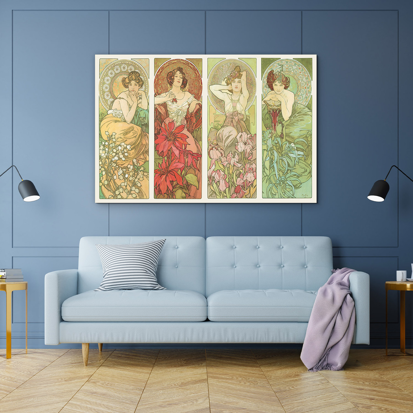 Tablou pe lemn Alfonz Mucha - Les Fleurs