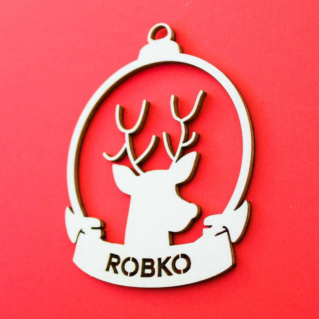 Vianočná guľa na stromček s menom  | Topoľová preglejka