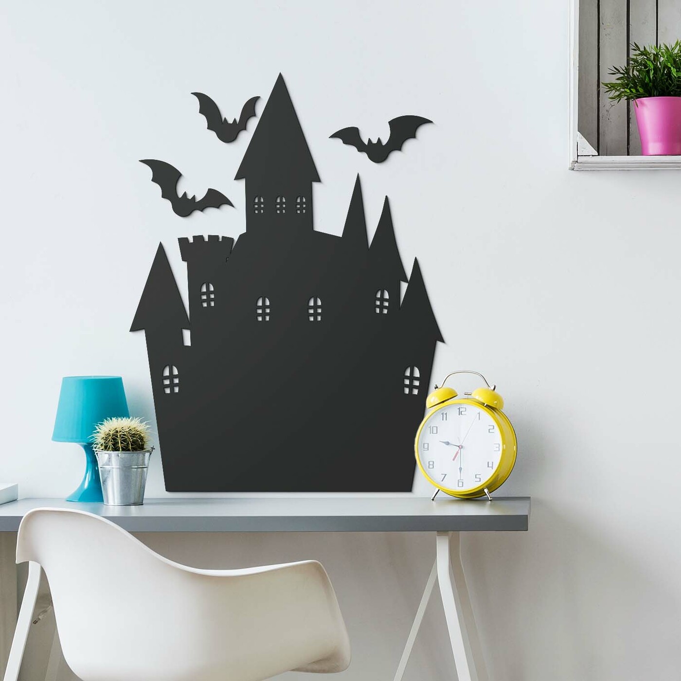 Halloweenská dekorácia na stenu - Strašidelný hrad | Antracitovo-šedá