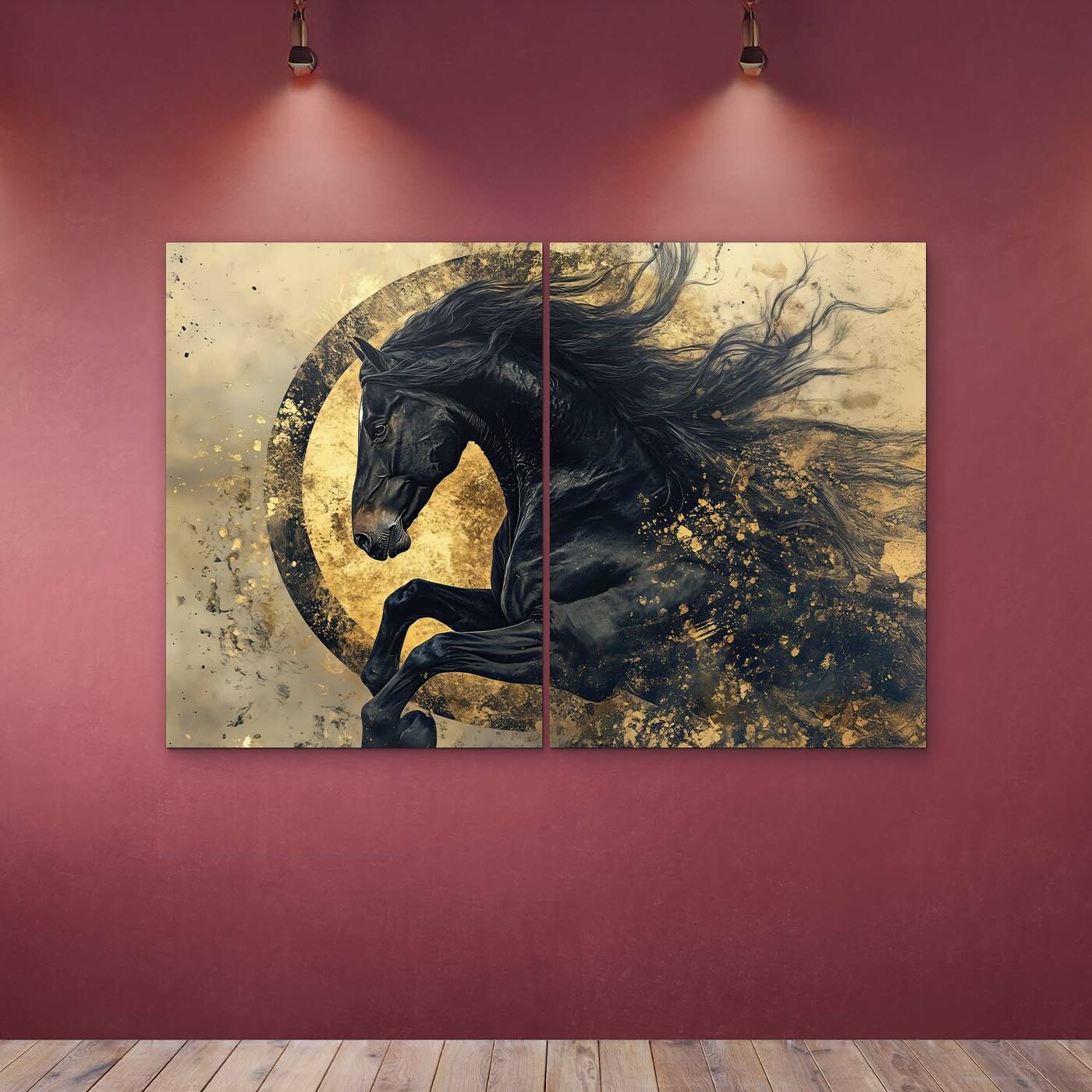 Drevený obraz koňa - Cválajúci mustang | 136x90 cm