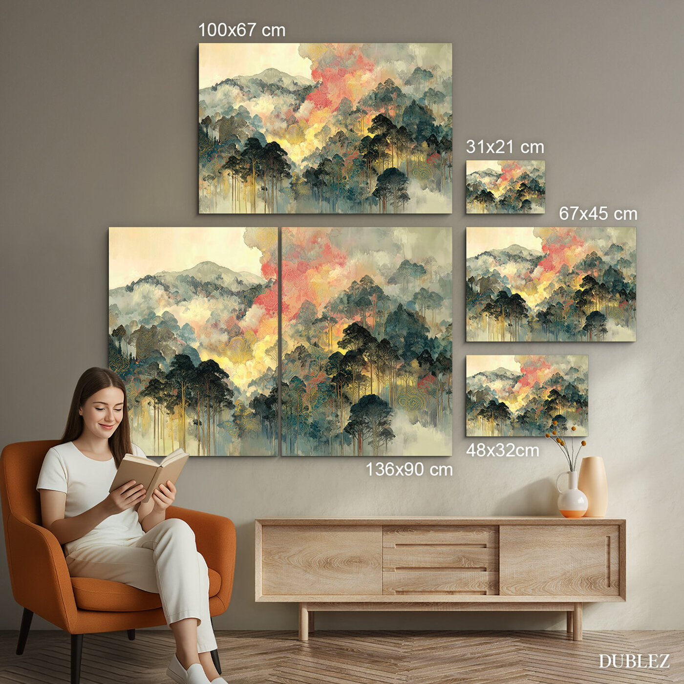 Abstraktný obraz lesa - Hmla nad krajinou