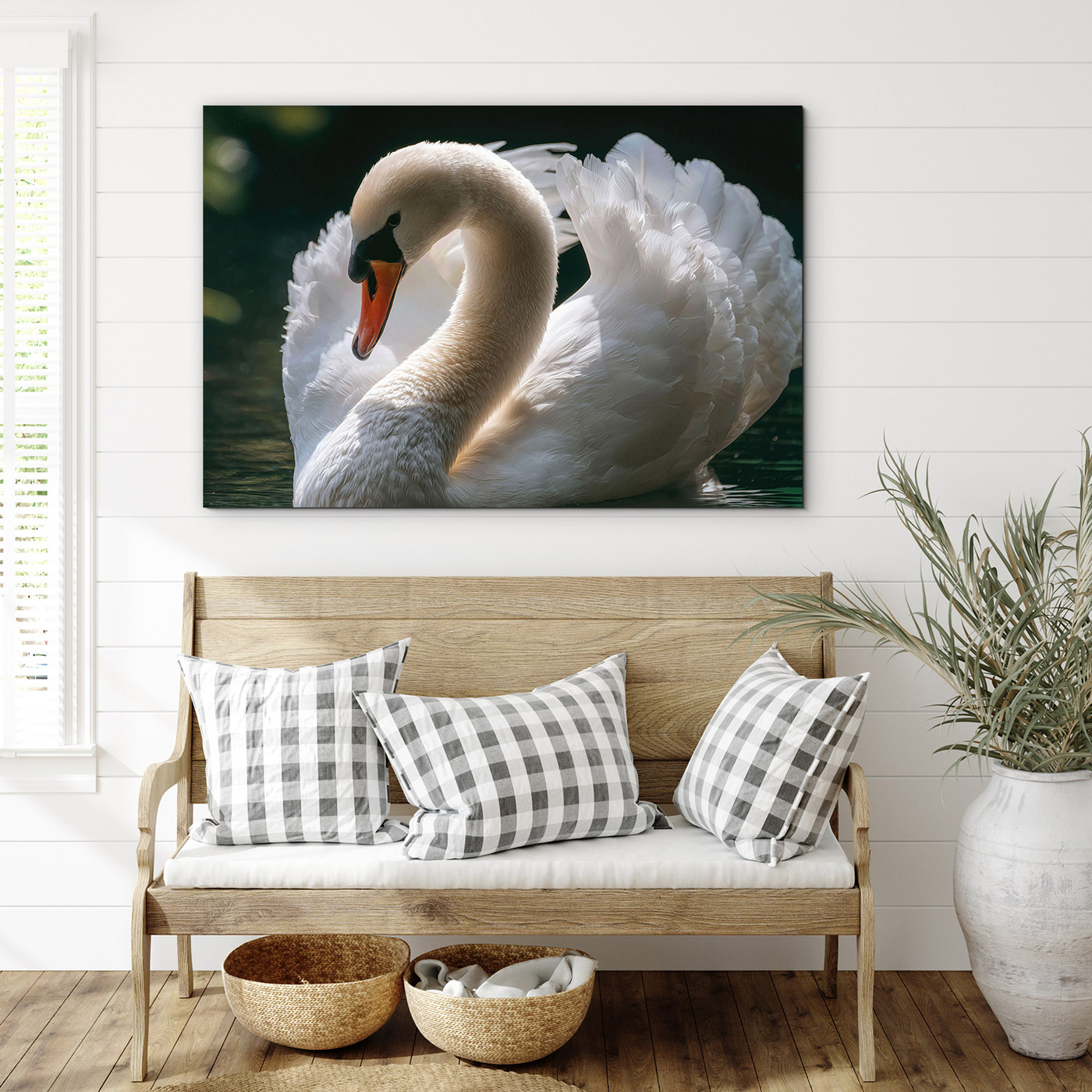 Wooden picture - White swan