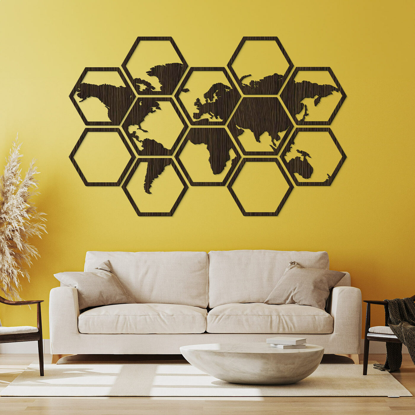 Velká nástěnná mapa světa - Hexagony (12 ks) | Wenge