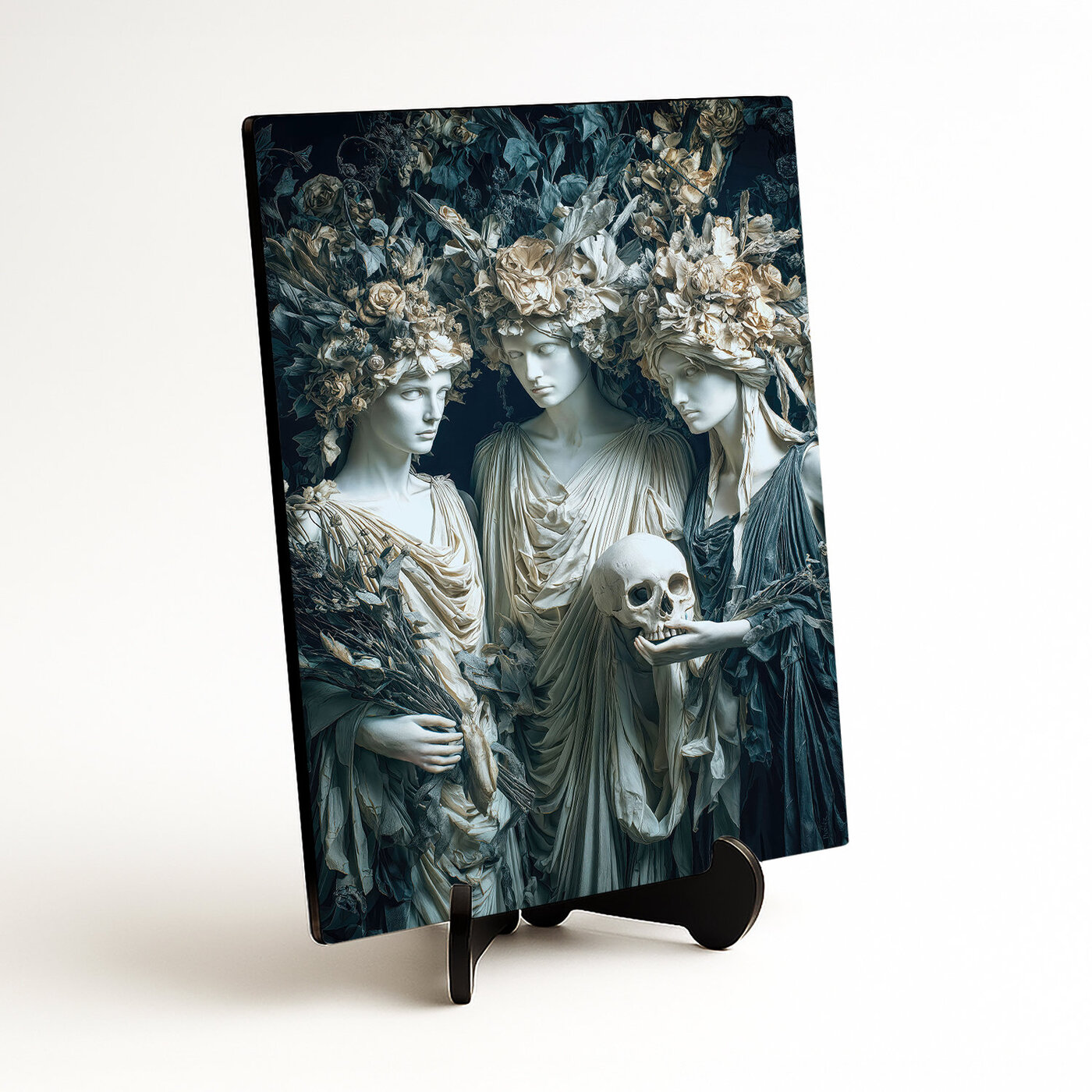 Drevený obraz antických sudičiek - Memento mori