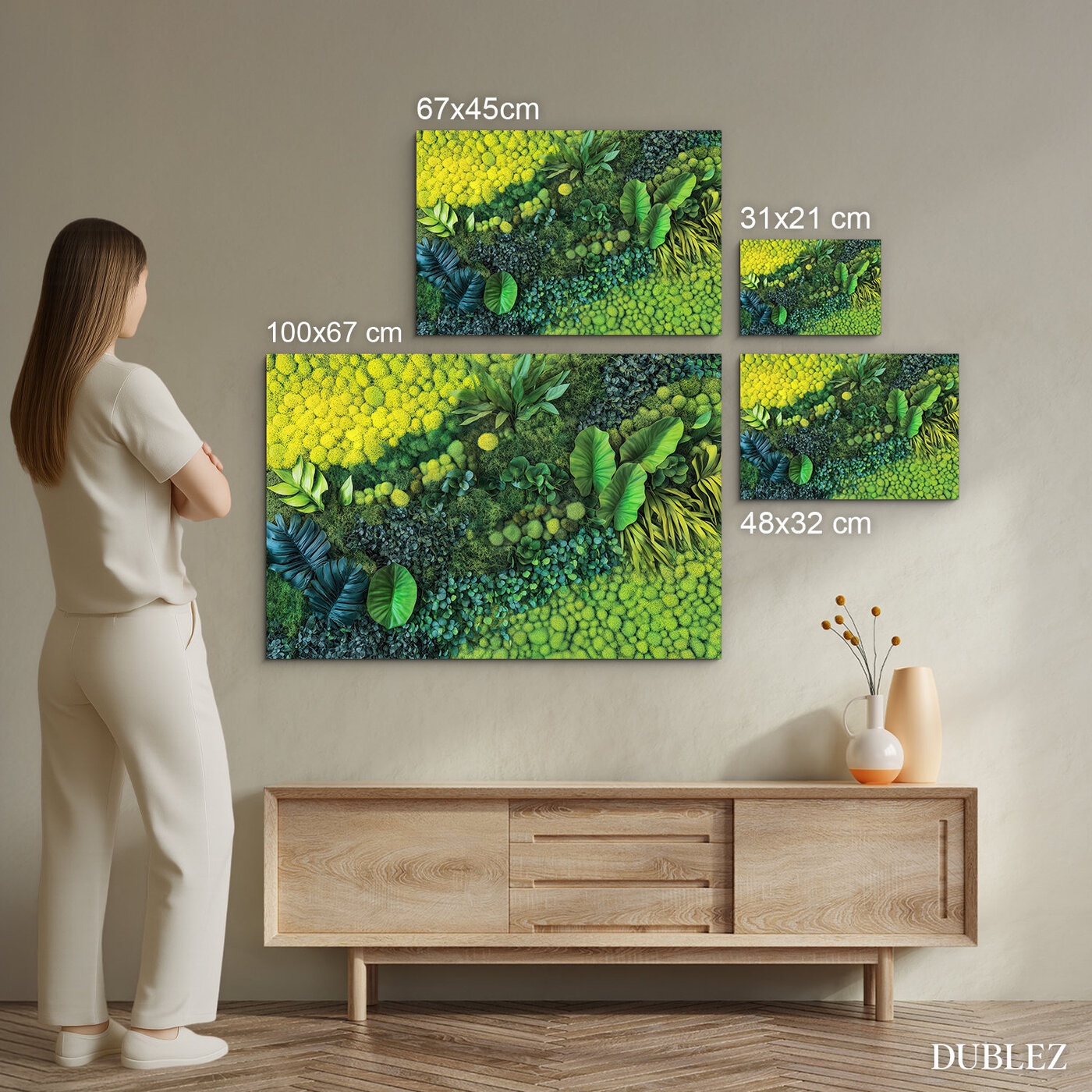 Dřevěný obraz s efektem mechu - Zelená zahrada