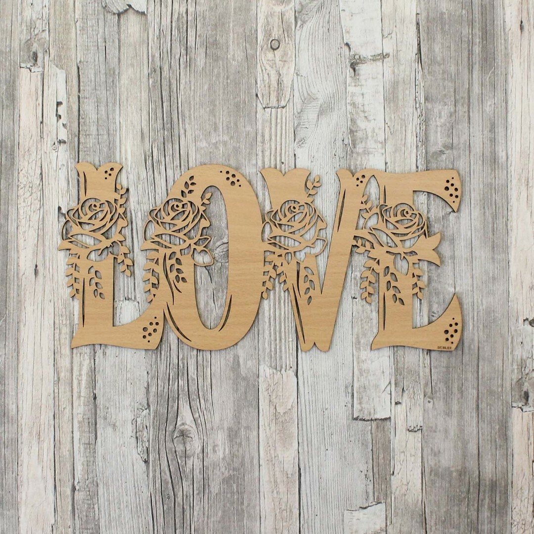 Wooden Wall Sticker - Love with Flowers | Beech