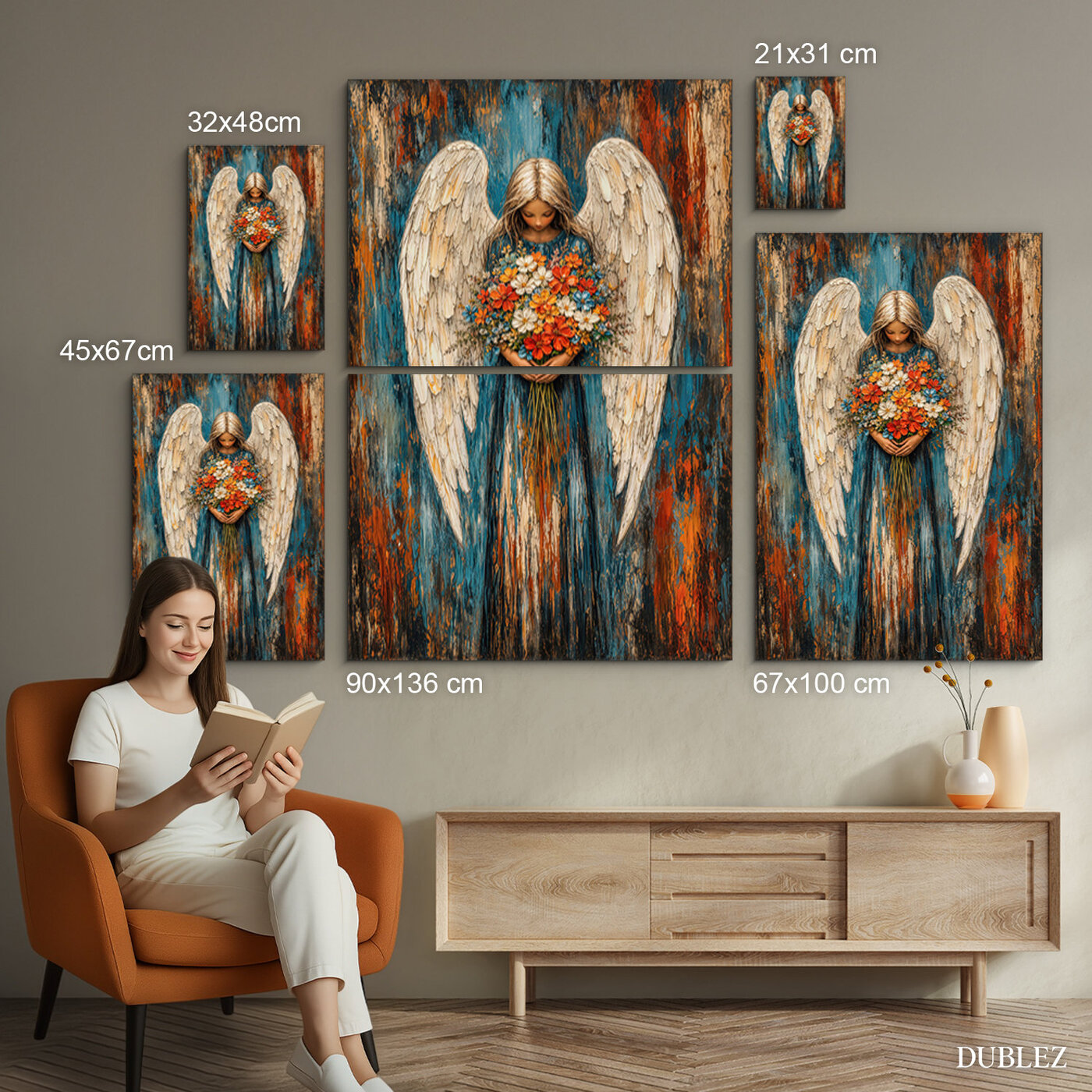 Obraz anděla na stěnu - Poselství květin | 90x136 cm
