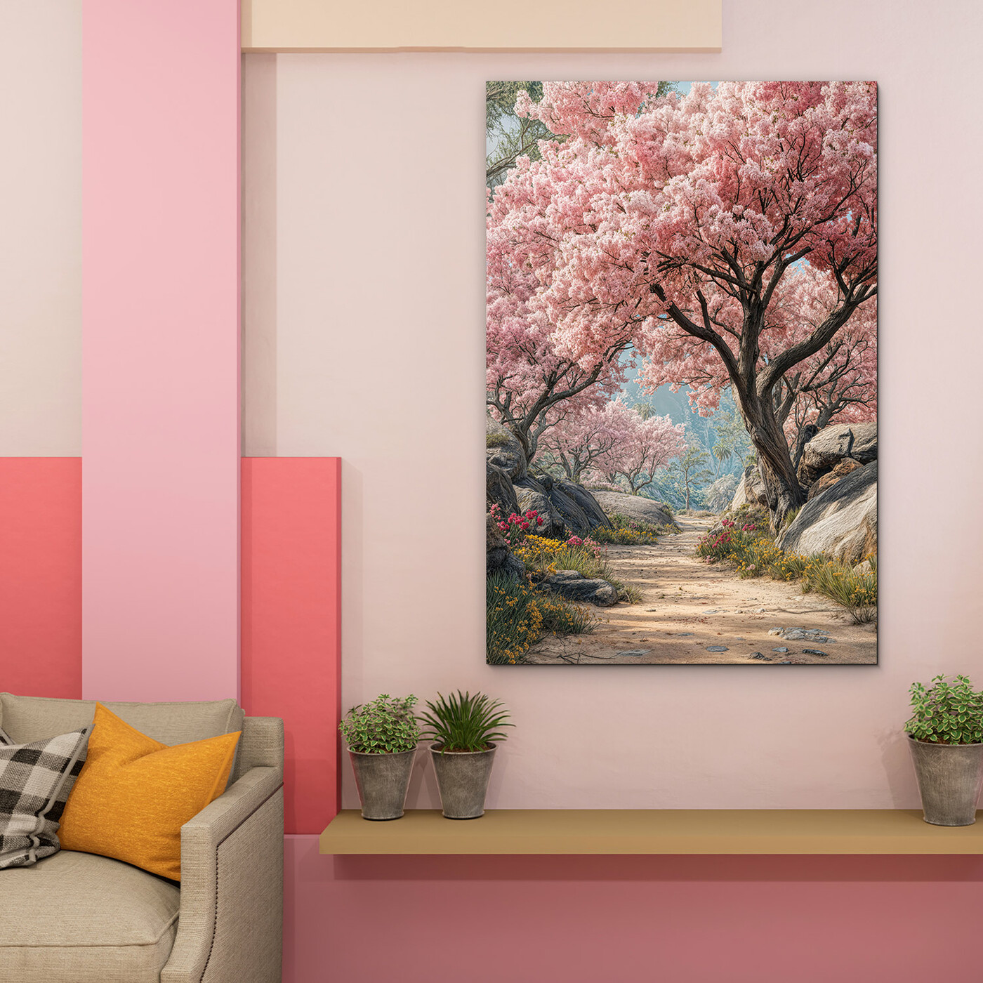 Obraz na dřevě - Procházka růžovým lesem