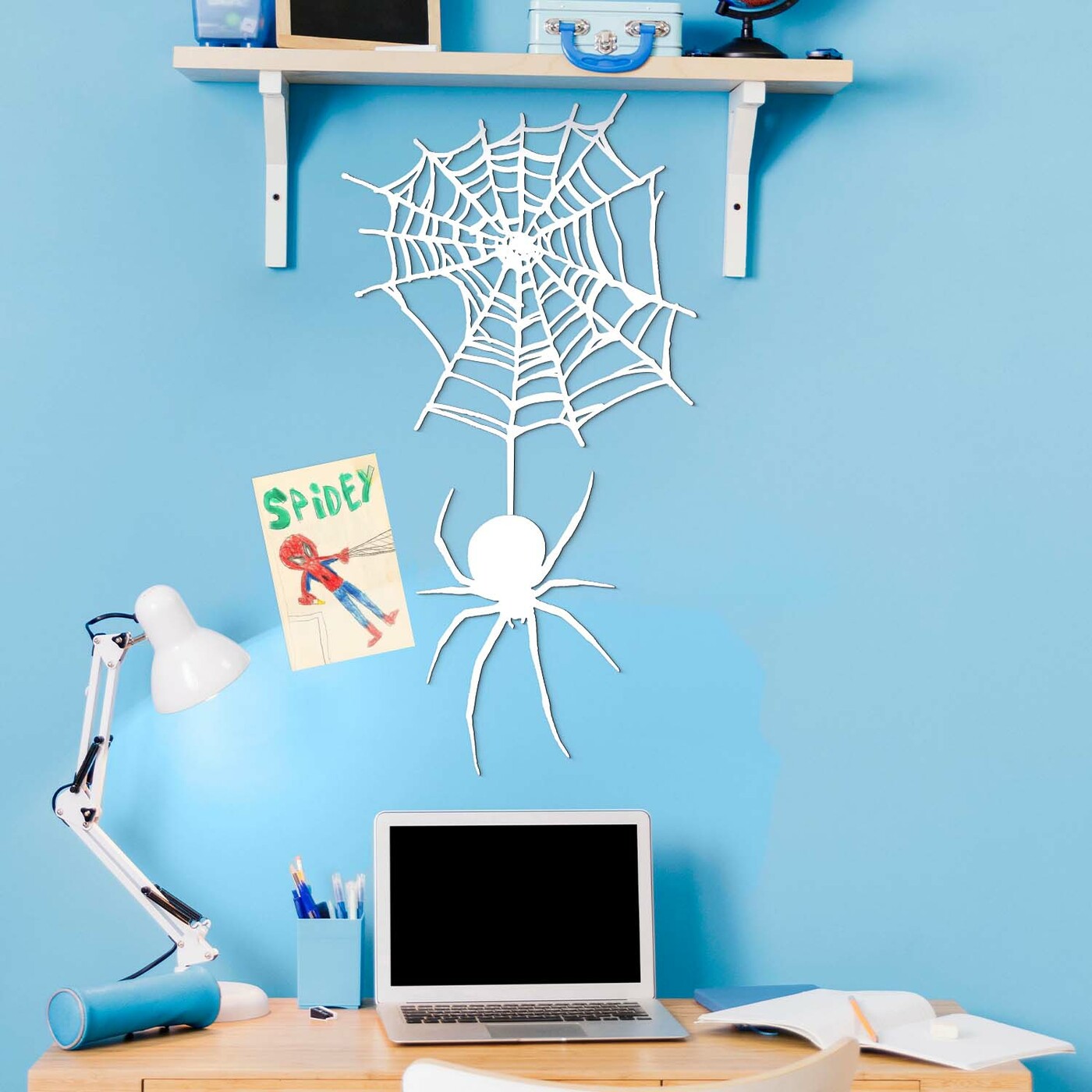Wooden Halloween Decoration - Spider | White