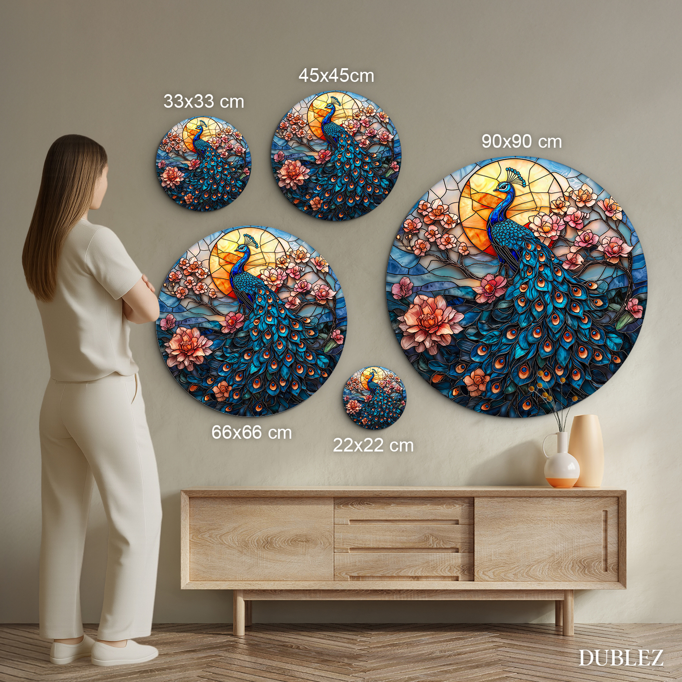 Tablou vitral rotund - Păun