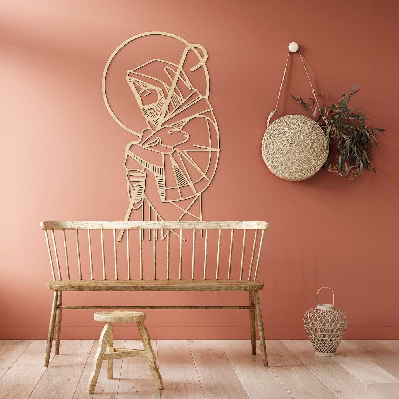 Modern Wall Art - Jesus - The Good Shepherd | Maple