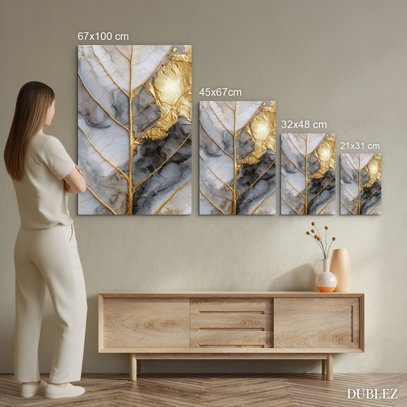 Glamour obraz - Zlatý list v mramore