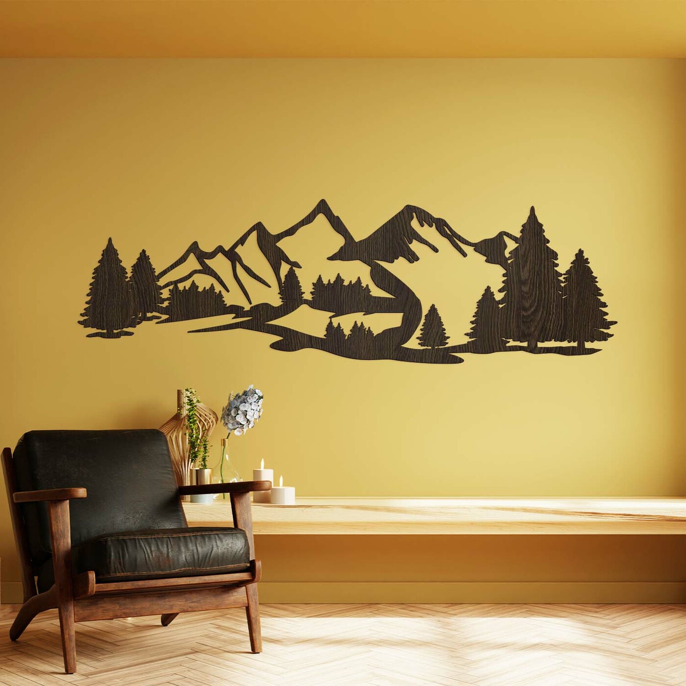 Drevený obraz na stenu - Hory a les | Wenge