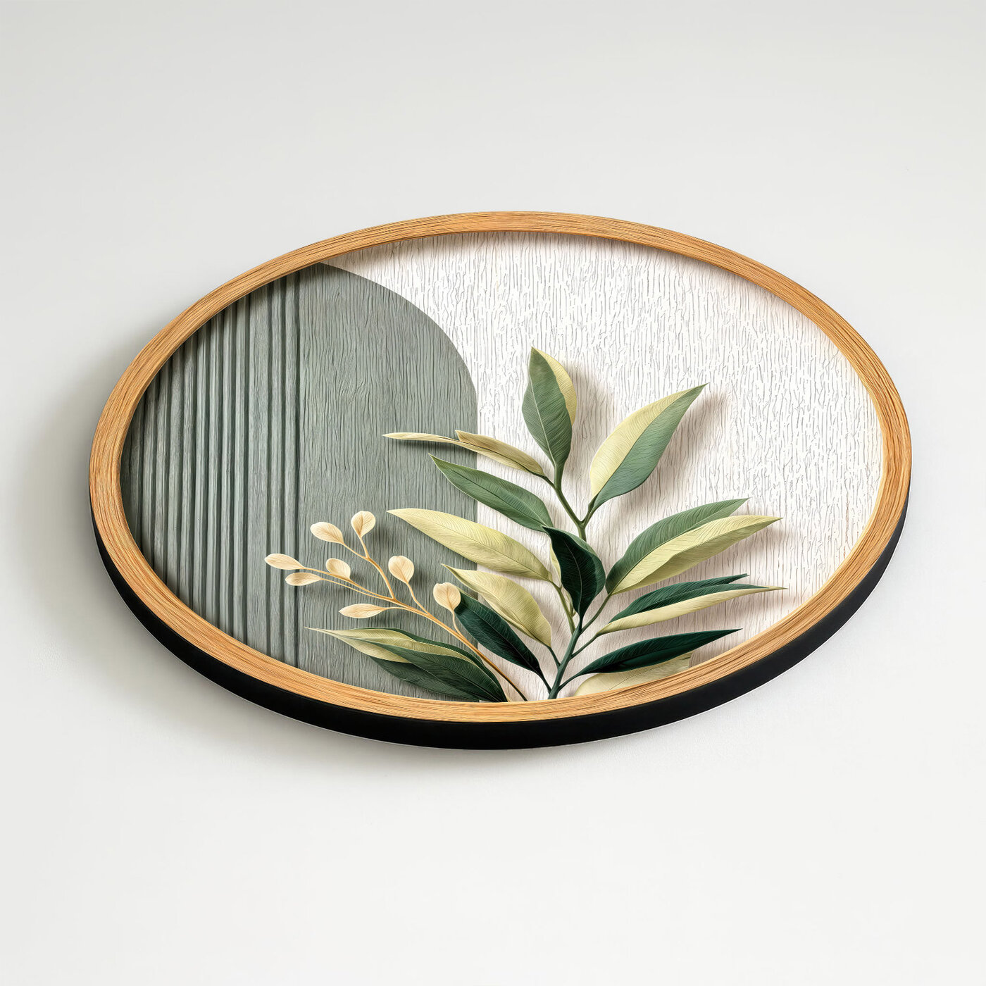 Kruhový art obraz na dreve - Botanica