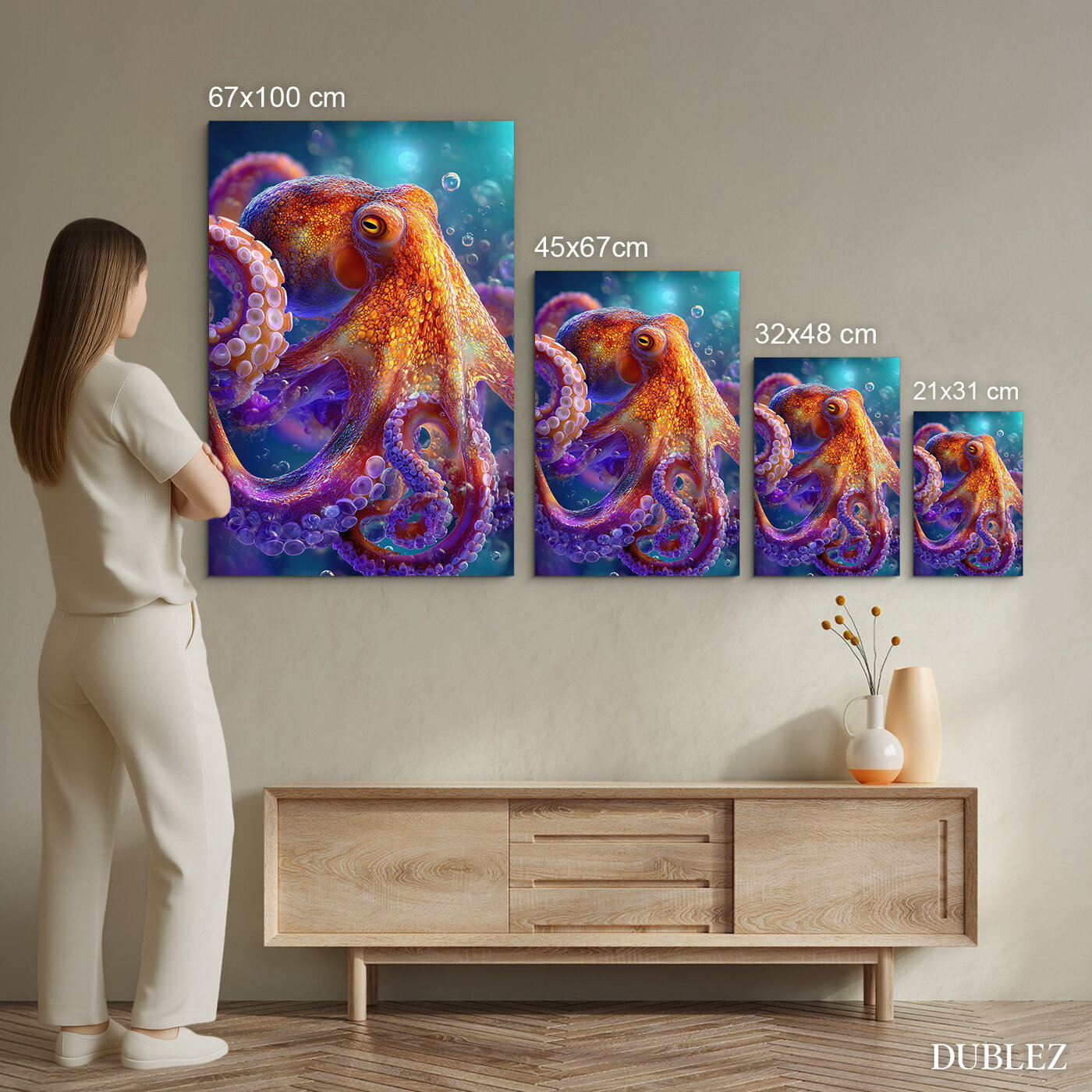 Farebná chobotnica - Umelecký obraz do interiéru