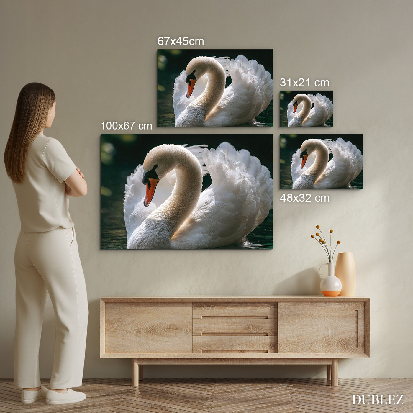 Wooden picture - White swan