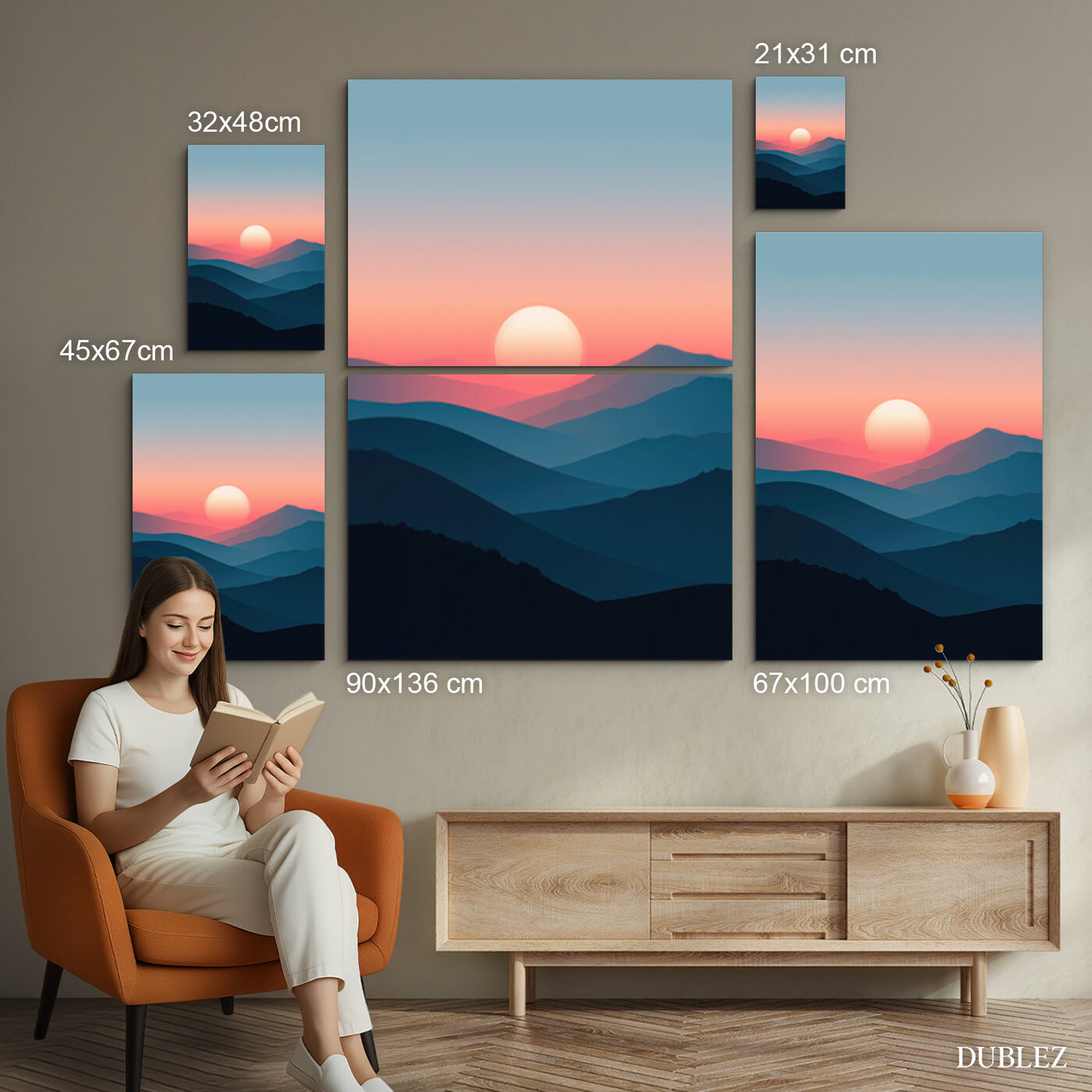 Minimalistický obraz hôr - Posledné lúče | 90x136 cm