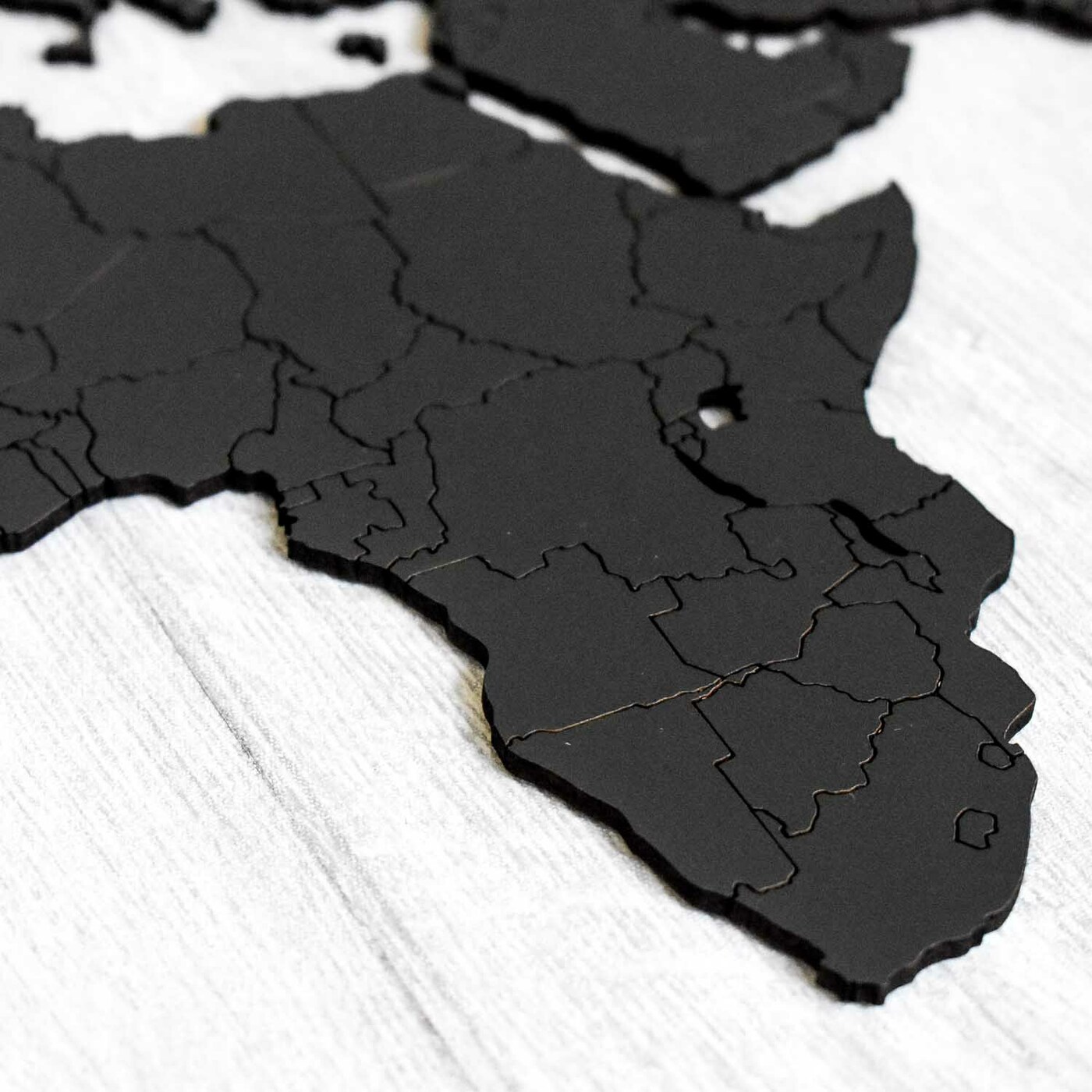Wooden 3D World Map with Marked State Borders | Black