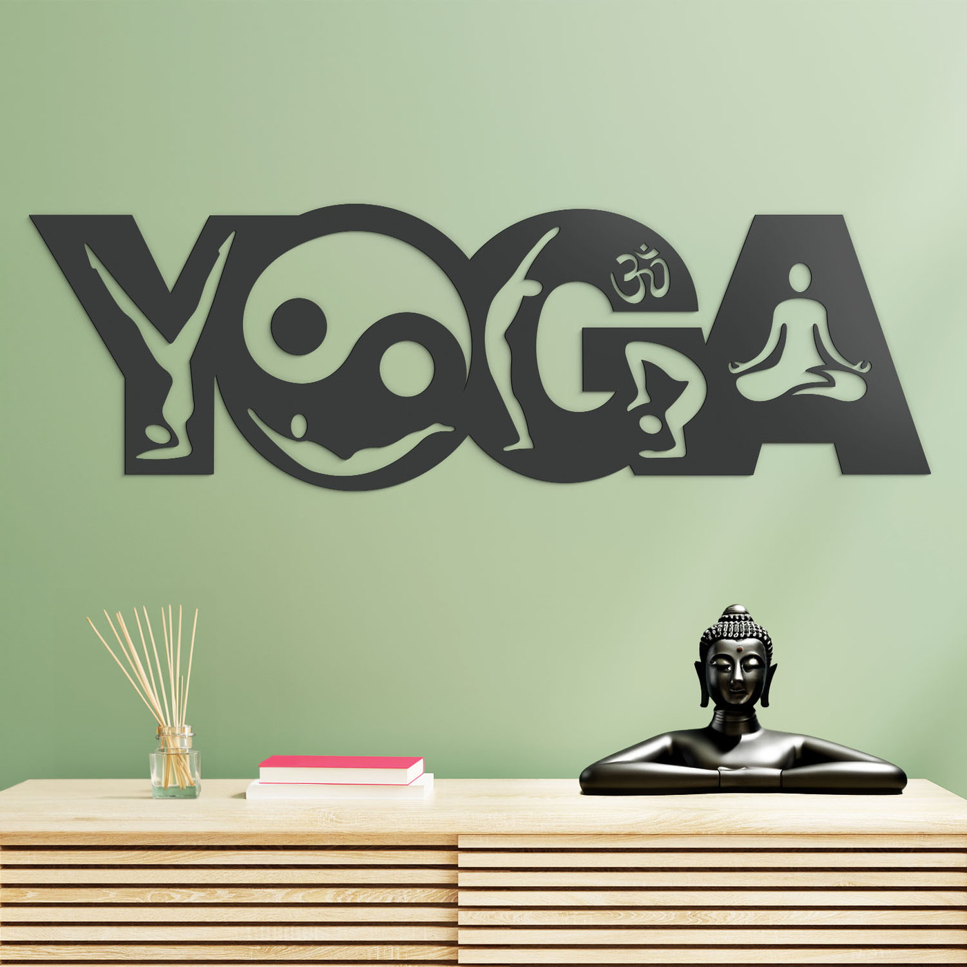 Wooden Wall Art - Yoga | Anthracite Gray
